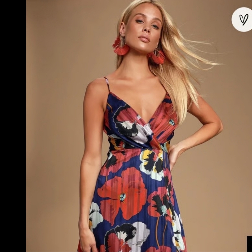 Lulu's Floral Maxi Dress - Navy and Red